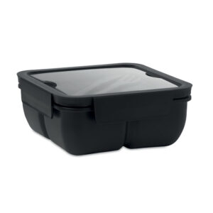 Boîte à  lunch en PP avec 2 compartiments. Comprend un set de couverts en PP dans le couvercle.  Contenance:: 600 ml.-Noir-8719941053687-2