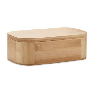 Lunch box en bambou avec séparateur amovible et sangle élastique en nylon. Ne peut contenir que des aliments secs. Capacité : 1L.-Bois-8719941055186-2