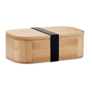 Lunch box en bambou avec séparateur amovible et sangle élastique en nylon. Ne peut contenir que des aliments secs. Capacité : 1L.-Bois-8719941055186