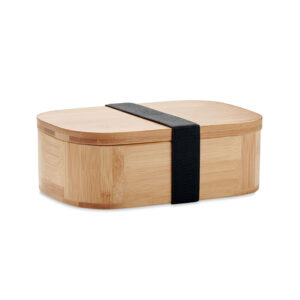 Lunch box en bambou avec séparateur amovible et sangle élastique en nylon.  Ne peut contenir que des aliments secs. Capacité : 650 ml.-Bois-8719941055179