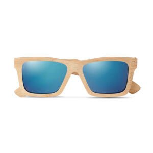 Lunettes de soleil entièrement en bambou avec des verres miroir colorés présentées dans un étui en bambou. Protection UV400.-Bois-8719941056367-3