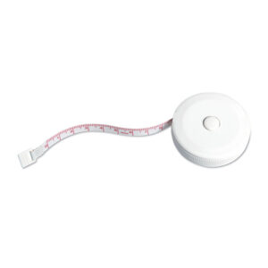 Mètre-ruban 1 m en ABS. Forme arrondie. Bouton poussoir d'actionnement.-Blanc-8719941020733