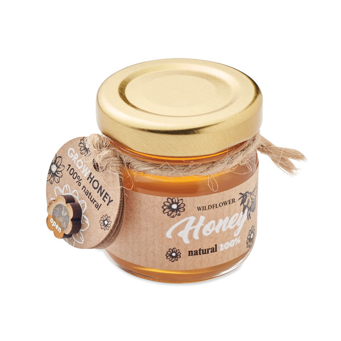 Pot de miel de fleurs sauvages (50g). Comprend des graines de fleurs d'abeilles. Fabriqué dans l'UE.-Bois-8719941056091