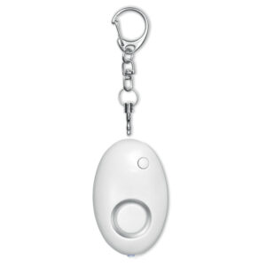 Mini alarme personnelle en ABS qui  s'active en tirant la goupille attachée au porte-clés. Comprend une lumière blanche LED. 3 piles AG13 incluses.-Blanc-8719941007321-1