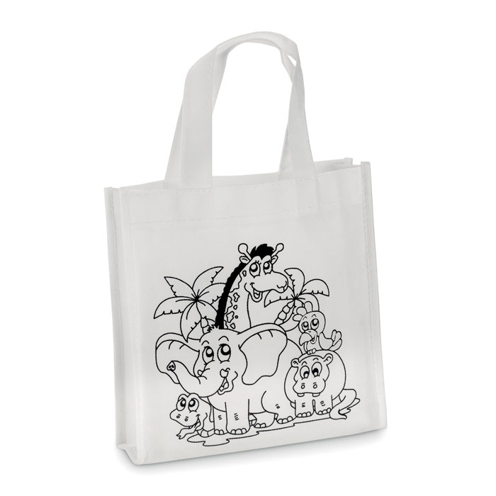 Mini sac shopping à  colorier non tissé 80g/m² et feutres.-Blanc-8719941027770-1
