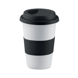 Mug simple paroi en céramique avec couvercle et bande en silicone.Capacité 400ml. La simple paroin'exclut pas le transfert de chaleur.-Noir-8719941005853