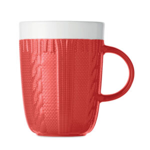 Tasse en céramique au design tricot.  Contenance:: 310 ml. Présenté dans une boîte individuelle.-Rouge-8719941054332-3