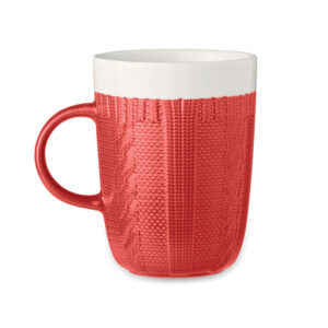 Tasse en céramique au design tricot.  Contenance:: 310 ml. Présenté dans une boîte individuelle.-Rouge-8719941054332