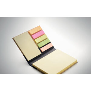 Bloc-notes adhésif 3 pièces avec couverture en bambou. Blocs de notes adhésives jaunes grand et moyen et 5 marqueurs de pages de couleurs assorties.-Noir-8719941057296-6