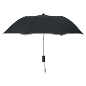 Parapluie pliable de  en pongee avec manche en plastique et lanière de fermeture. Couture gris réfléchissant. Housse assortie. Ouverture automatique. Diam: 93 cm. Long. mât :53 cm-Noir-8719941022850-1