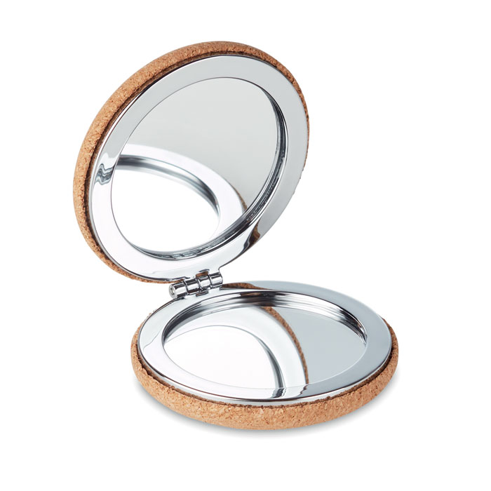 Miroir compact  double face et couverture en liège. Le liège est un matériau naturel