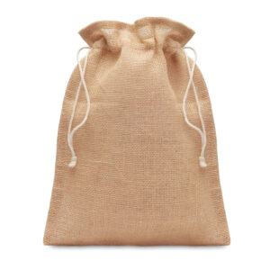 Sac cadeau petite taille en jute avec cordon. Dimension env. 14 x 22 cm.-Beige-8719941049048