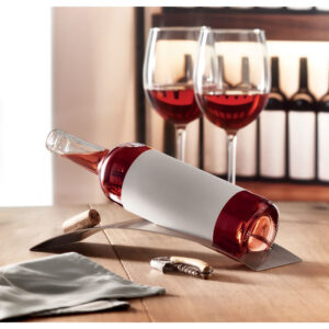 Support pour bouteille de vin en acier inoxydable avec repose bouchon.-Argent mat-8719941056695-4