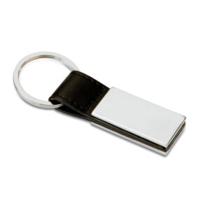 Porte-clés PU avec plaque en alliage de zinc.-Noir-8719941005303