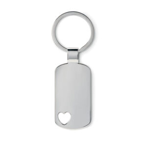 Porte-clés en métal avec détail coeur dans un coin. Présenté dans une boîte.-Argent mat-8719941006638-1