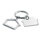 Porte-clés en alliage de zinc forme maison. Emballage boite carton blanche.-Argent brillant-8719941003309