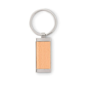 Porte-clés en bois de forme rectangulaire avec des pièces en alliage de zinc.-Bois-8719941046863