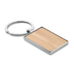 Porte-clés en alliage de zinc de forme rectangulaire avec surface en bambou. Le bambou est un produit naturel