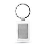 Porte-clés rectangulaire en alliage de zinc chromé avec espace mat. Emballage boite cadeau.-Argent brillant-8719941002937-2