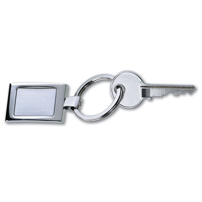 Porte-clés rectangulaire en alliage de zinc chromé avec espace mat. Emballage boite cadeau.-Argent brillant-8719941002937-3