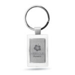 Porte-clés rectangulaire en alliage de zinc chromé avec espace mat. Emballage boite cadeau.-Argent brillant-8719941002937-5