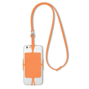 Tour de cou en silicone pour smartphone et porte carte.-Orange-8719941027435-2