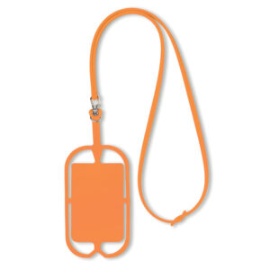 Tour de cou en silicone pour smartphone et porte carte.-Orange-8719941027435