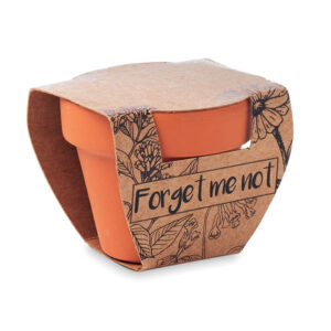 Petit pot en terre cuite contenant des graines de myosotis ''forget me not''. Fabriqué en UE.-Bois-8719941051805-3