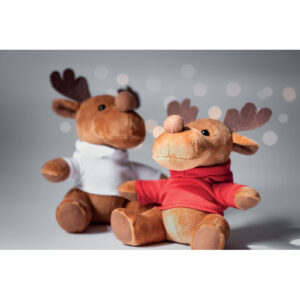 Renne en peluche au toucher doux avec pull à  capuche amovible-Rouge-8719941048973-4