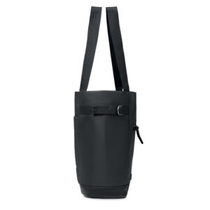 Sac shopping en RPET 600D 2 tons avec poche frontale zippée et poche intérieure avec fermeture à  bouton magnétique.-Noir-8719941056497-1