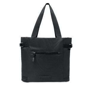 Sac shopping en RPET 600D 2 tons avec poche frontale zippée et poche intérieure avec fermeture à  bouton magnétique.-Noir-8719941056497-2