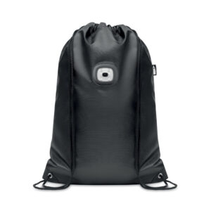 Sac à  cordon en  RPET 420D avec lampe amovible à  l'avant. Pile bouton incluse. Lampe COB de couleur blanche et rouge.-Noir-8719941050037