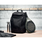 Sac à  dos de sport multifonctionnel en RPET 600D avec plusieurs compartiments (dont un compartiment rembourré pour la raquette de padel). Comprend une bandoulière réglable.-Noir-8719941054424-4