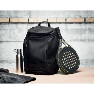 Sac à  dos de sport multifonctionnel en RPET 600D avec plusieurs compartiments (dont un compartiment rembourré pour la raquette de padel). Comprend une bandoulière réglable.-Noir-8719941054424-4