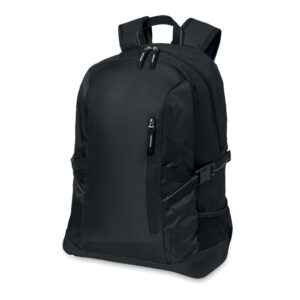 Sac à  dos pour ordinateur 15 pouces en polyester 600D. Comprend une poche avant zippée et 2 compartiments latéraux. Bandoulière réglable.-Noir-8719941030411-2