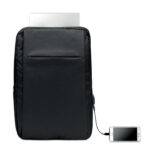 Sac à  dos pour ordinateur en polyester RPET 300D avec bandoulière rembourrée comprenant un compartiment interne principal pour un ordinateur portable de 16 pouces et un câble de chargement USB.-Noir-8719941054462-1