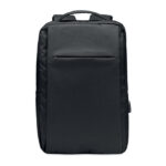 Sac à  dos pour ordinateur en polyester RPET 300D avec bandoulière rembourrée comprenant un compartiment interne principal pour un ordinateur portable de 16 pouces et un câble de chargement USB.-Noir-8719941054462-3