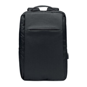 Sac à  dos pour ordinateur en polyester RPET 300D avec bandoulière rembourrée comprenant un compartiment interne principal pour un ordinateur portable de 16 pouces et un câble de chargement USB.-Noir-8719941054462-3