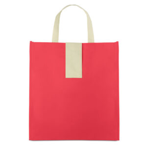 Sac à  provisions pliable pratique non-tissé (70g/m²). Le rabat de fermeture offre une position idéale pour le logo du client.-Rouge-8719941014770-2