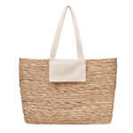 Sac de plage ou de shopping en feuilles de massette (Typha) tissées avec pochette et sangles en toile.-Beige-8719941056701-3