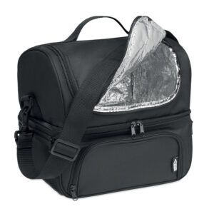 Sac isotherme en RPET 600D comprend une boîte à  lunch réutilisable en PP d'une capacité de 1900ml. Avec 2 sections. Bandoulière réglable et détachable. Doublure en aluminium de 2 mm.-Noir-8719941053915-3