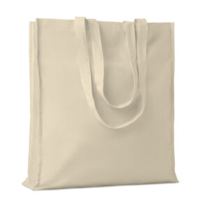 Sac shopping en coton avec anses longues et soufflets. 140gr/m². Produit sous une norme certifiée pour l'utilisation de substances nocives dans le textile.-Beige-8719941040182