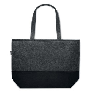 Sac shopping en feutre RPET avec de longues anses et une base colorée.-Gris foncé-8719941056398-3