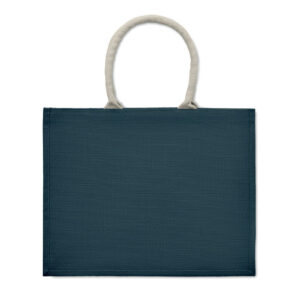 Sac de plage ou de shopping en toile de jute  pelliculée avec anses en coton. anses courtes.-Bleu-8719941056176-3