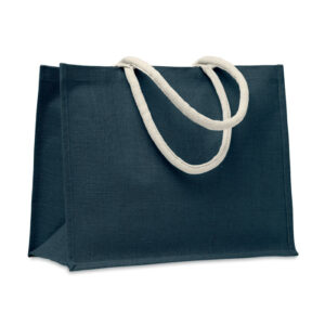 Sac de plage ou de shopping en toile de jute  pelliculée avec anses en coton. anses courtes.-Bleu-8719941056176