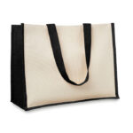 Sac shopping en jute laminé et toile anses longues .-Noir-8719941034594