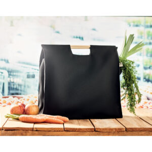 Sac shopping en toile organique avec poignées en bambou. 360 gr/m².-Noir-8719941056404-4