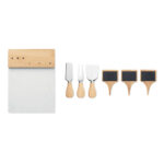 Planche de service à  fromage en marbre avec 3 couteaux à  fromage en bambou et acier inoxydable et 3 marqueurs d'apéritif et 1 craie. Présentés dans une boîte cadeau.-Bois-8719941054004-3