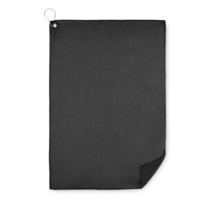 Serviette de golf en polyester RPET avec mousqueton en fer. Taille de la serviette : 40x60cm.-Noir-8719941057258