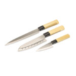 Set de 3 couteaux de style japonais dans un coffret en carton noir. La lame est en inox et manche en PP.-Multicolore-8719941008632-2